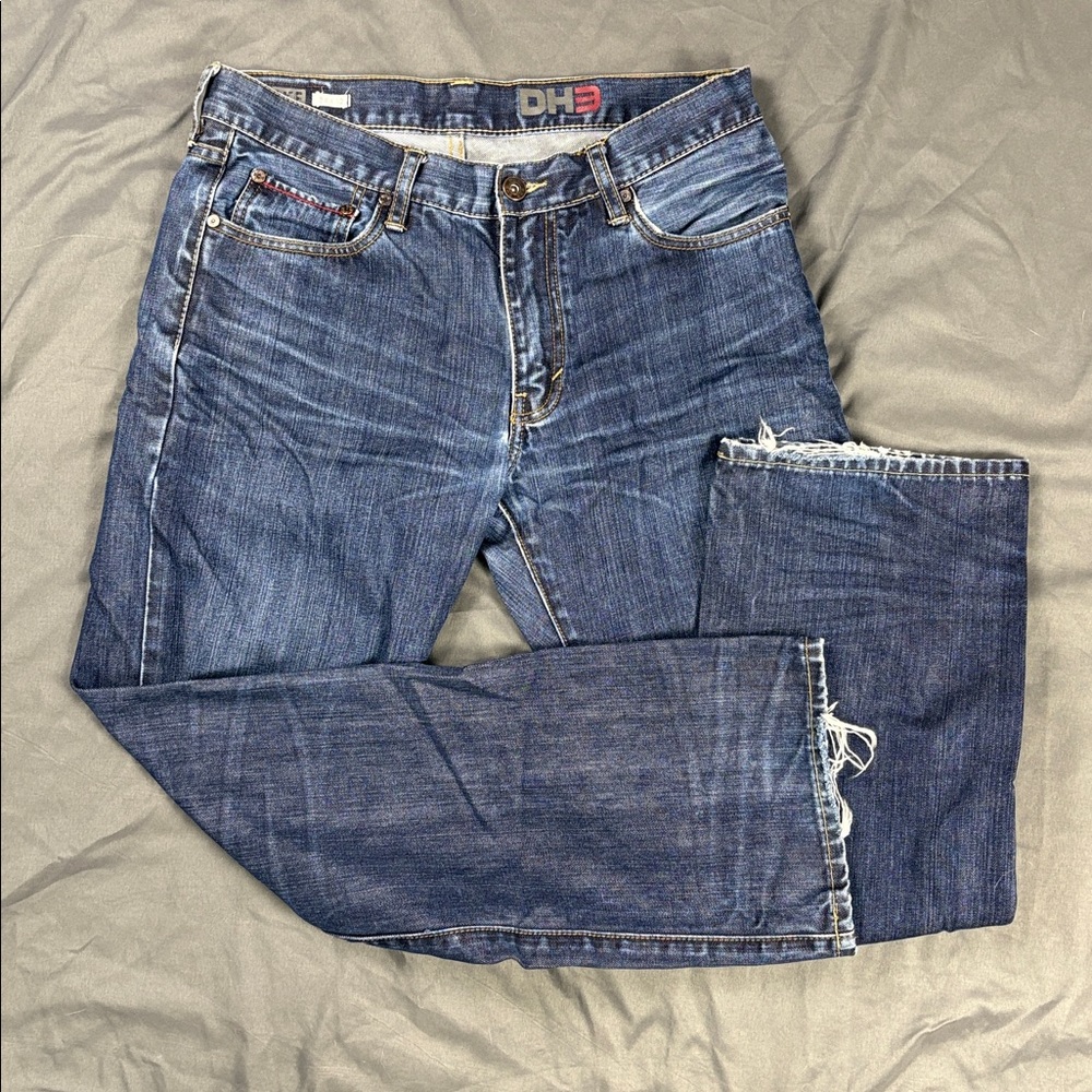 DH3 Men's Dark and Distressed Denim 34x32